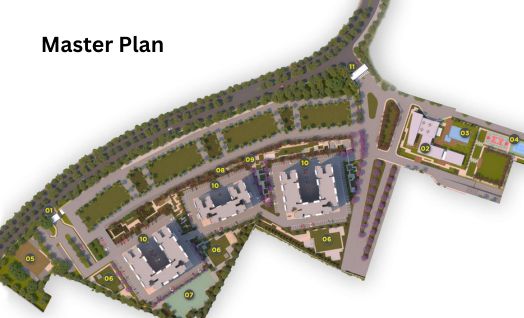 SBP Kharar Landran Road Mohali master plan layout showing residential towers and green spaces